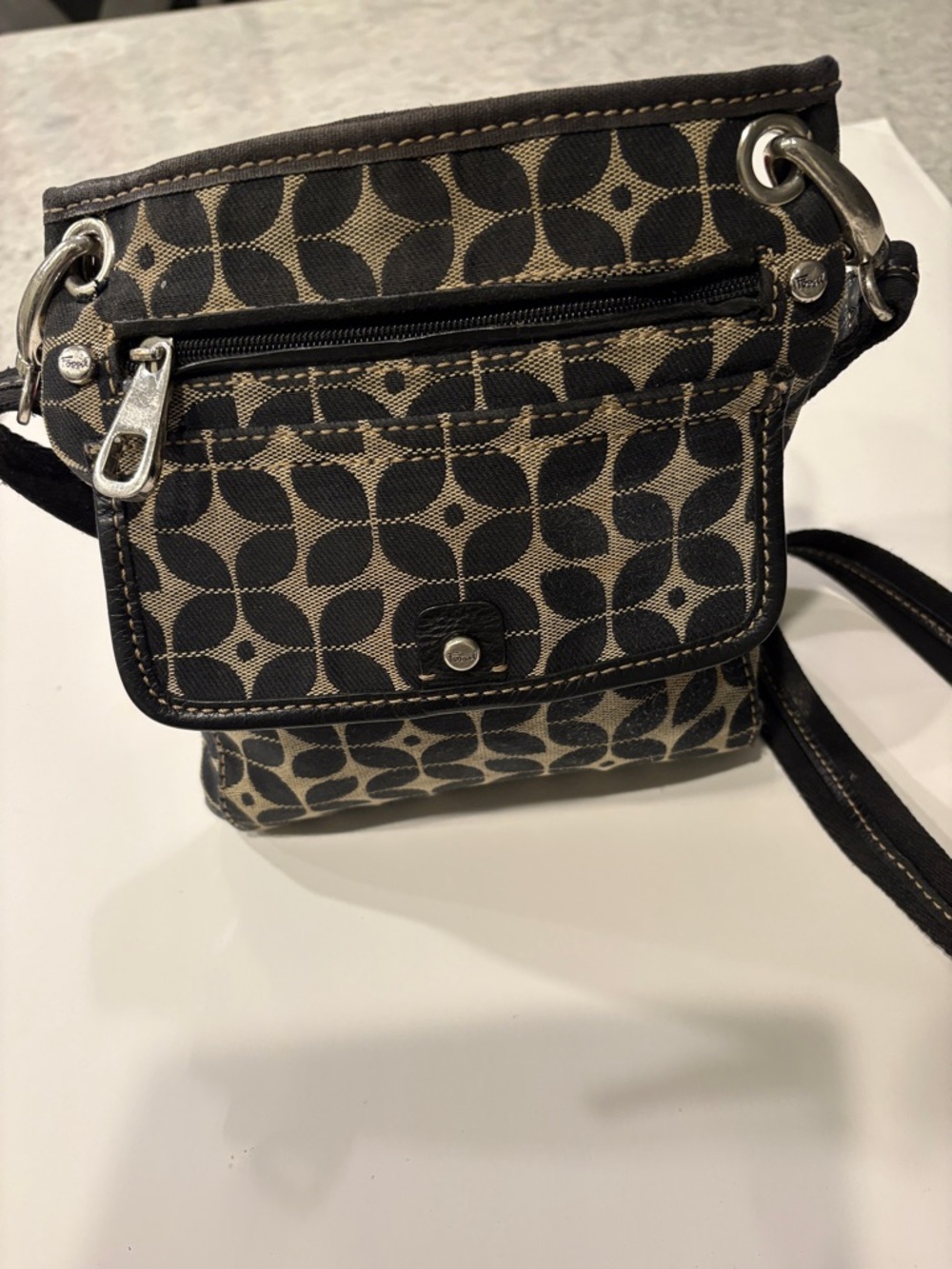 Fossil Black and Beige Crossbody Bag